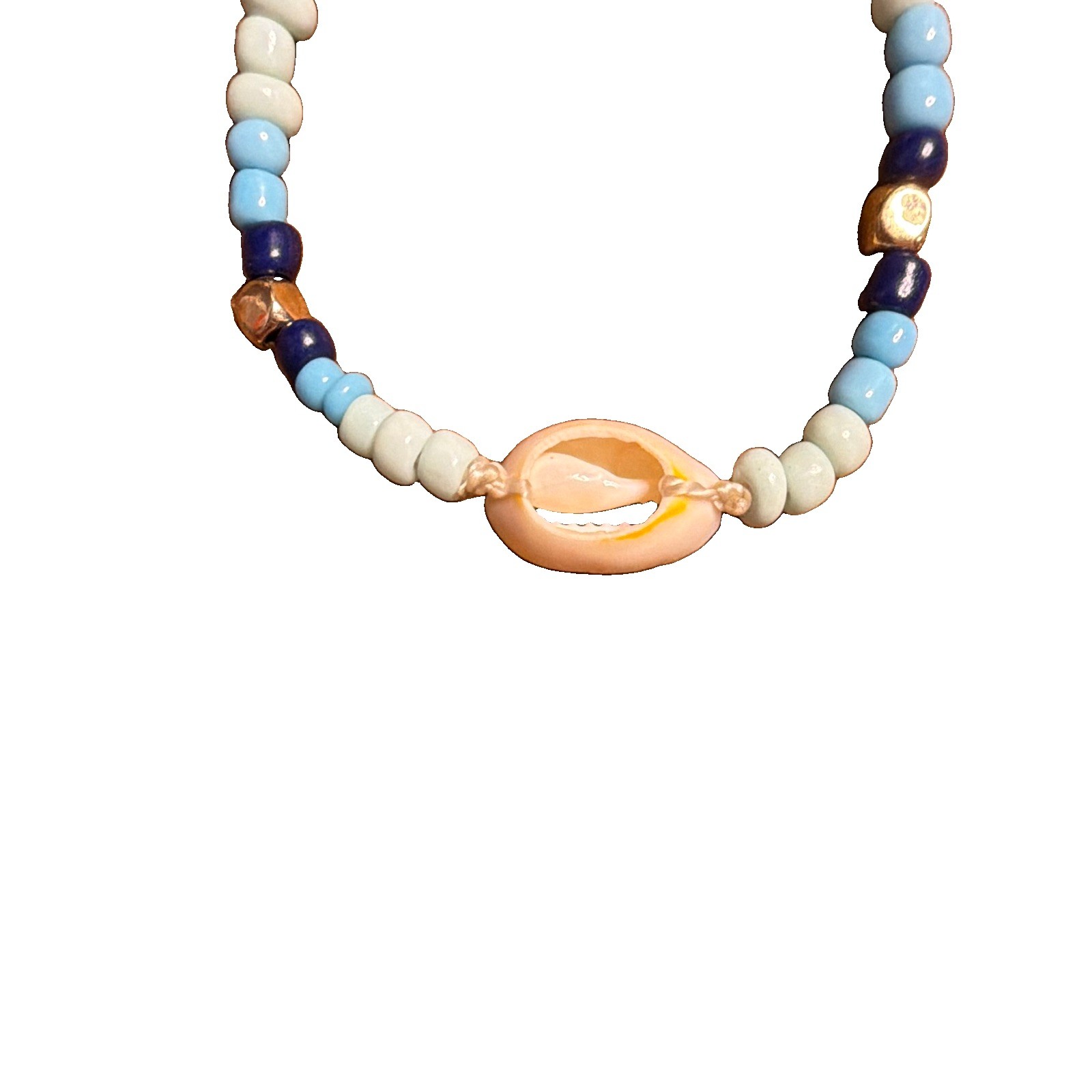 16 Inch Seed Bead & Cowrie Shell With Gold Tone Accents Beach Mermaid Necklace