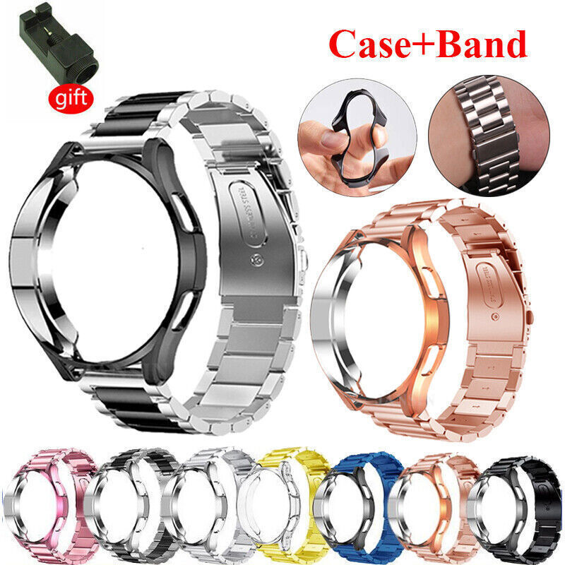 For Samsung Galaxy Watch 6 5 40/44 watch 5 Pro 45 Metal Band Strap + Case Cover