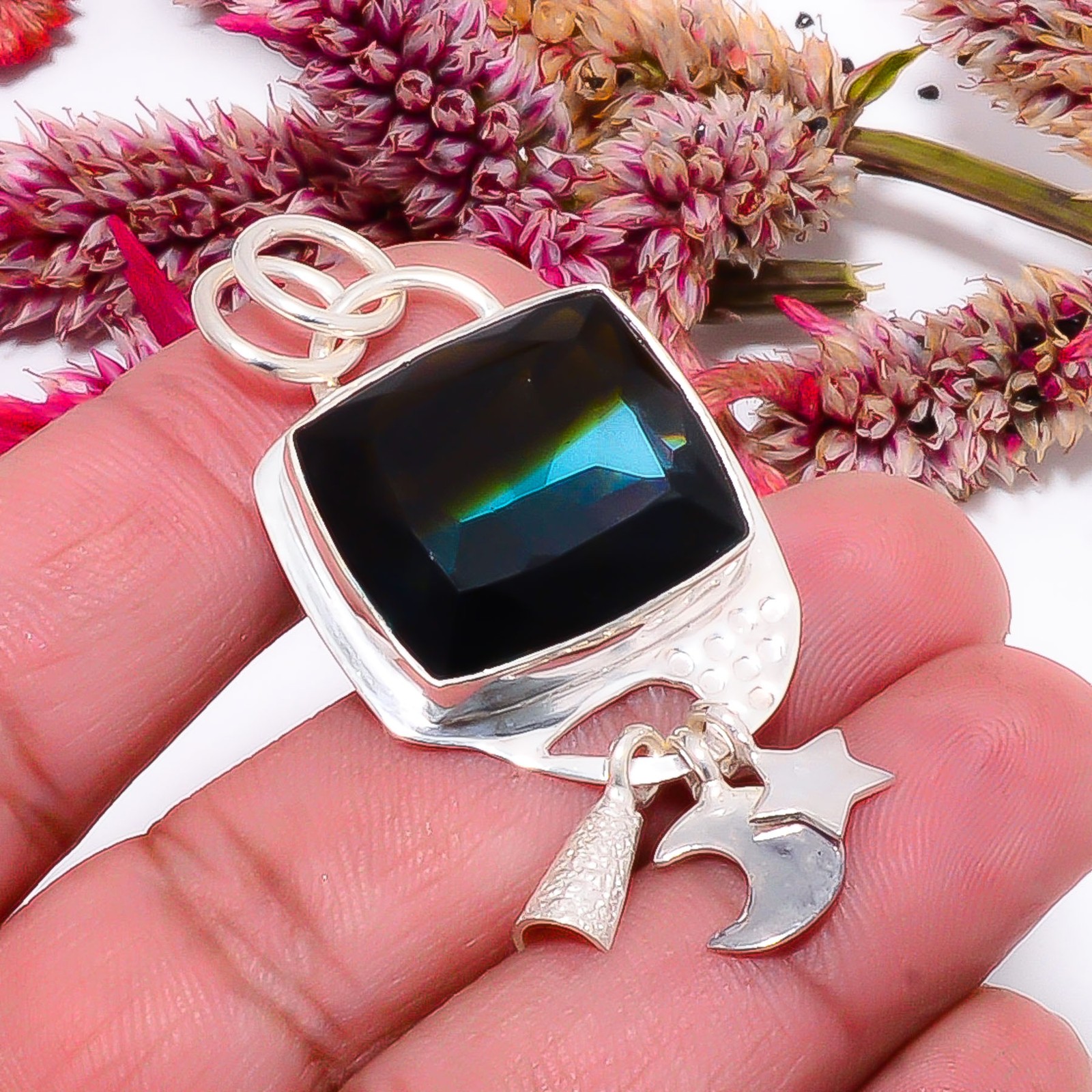 Tourmaline Designer Pandent With Charm 925 Sterling Silver Pendant 1.95″ sku2