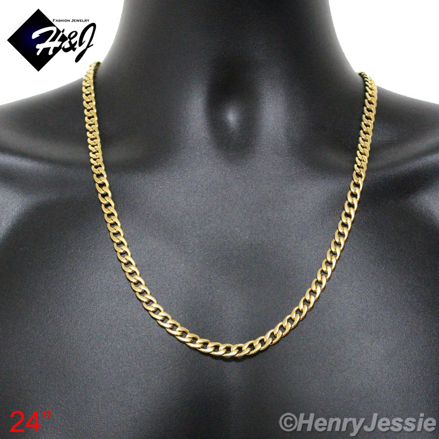 18-40″MEN Stainless Steel 6mm Gold Plated Cuban Curb Link Necklace Bracelet SETS