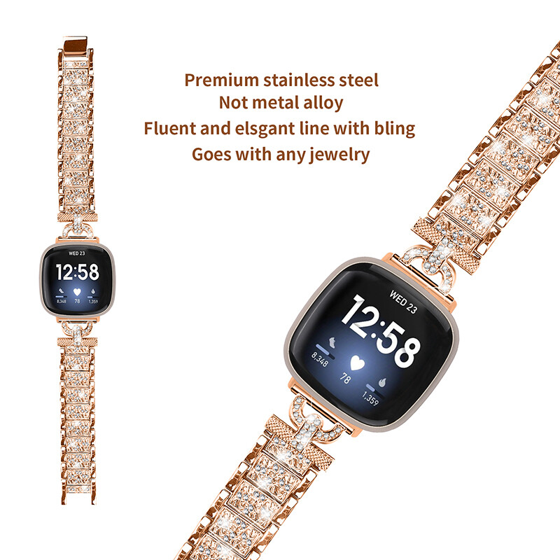 Stylish Bling Bracelet Stainless Steel Band Strap For Fitbit Versa 3/4 Sense 2