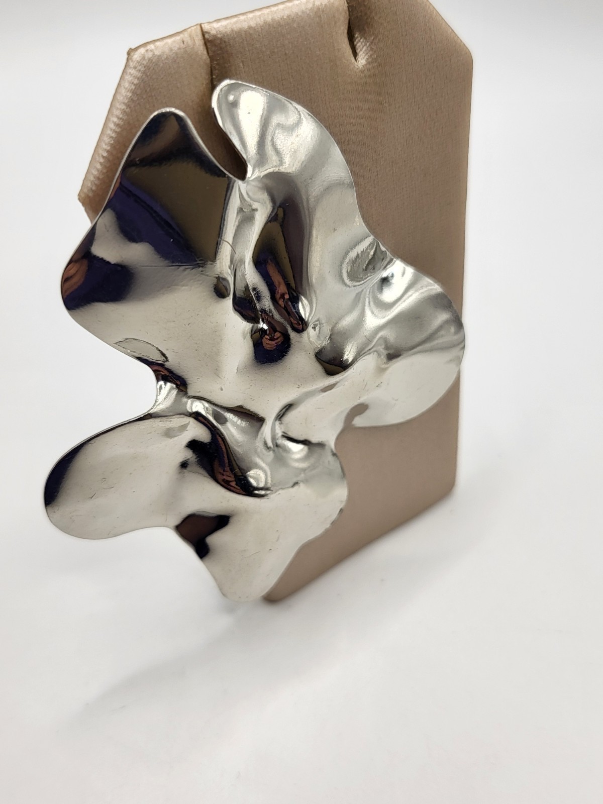 Large Crumpled Silver Toned Stud Earrings Abstract Organic Design Lightweight 3″