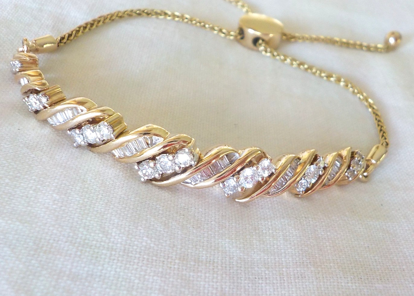 Adjustable 14k Yellow Gold Chunky Diamond Bolo Bracelet – 12.64 gms, 1.06 ctw