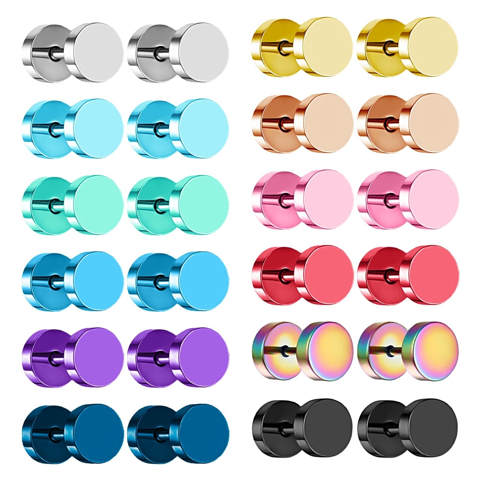 NEWITIN 12 Pairs Dot Stud Earrings for Men Faux Gauges Hypoallergenic Ear Tun…