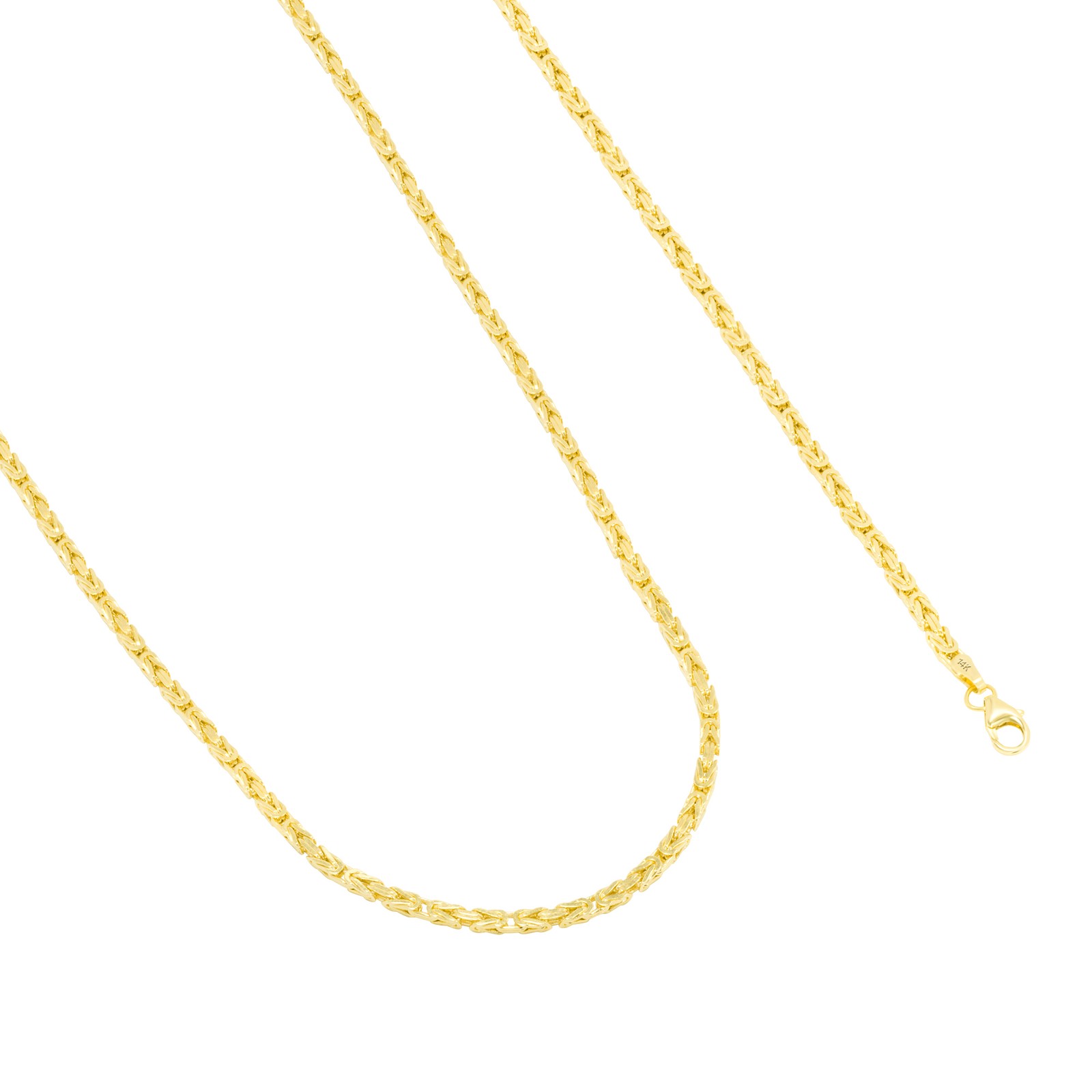 Mens 14K Yellow Gold Solid 2.5mm Byzantine Box Link Chain Pendant Necklace 22″