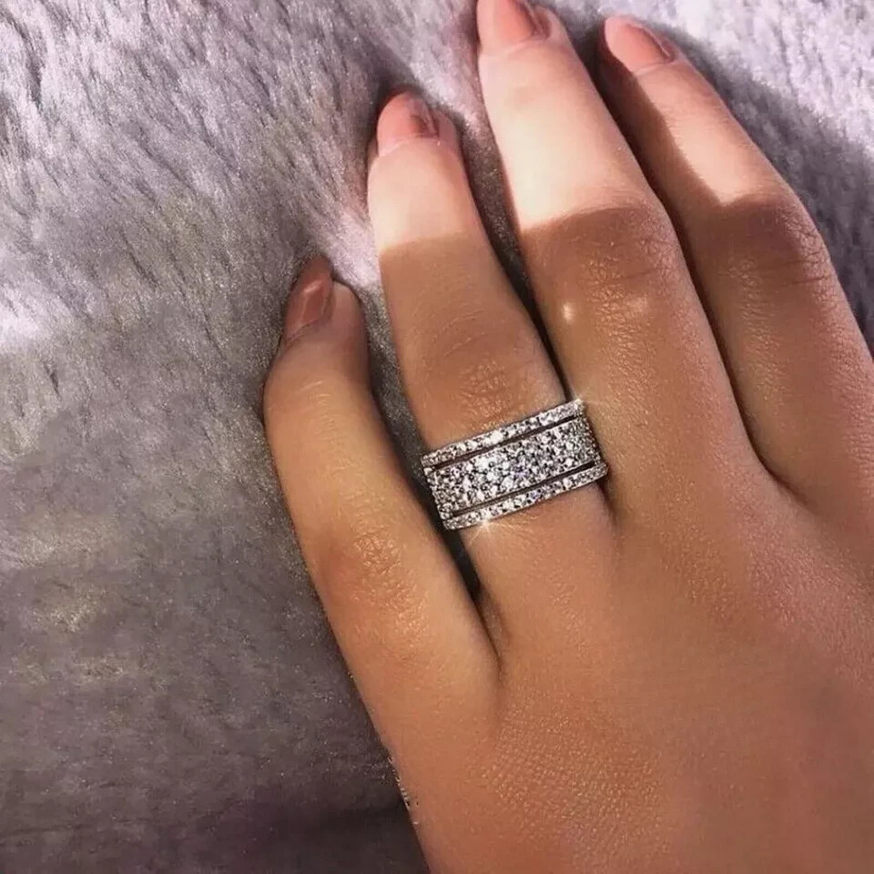 2.00 Carat Round Cut Moissanite Eternity Wedding Band Solid 14K White Gold