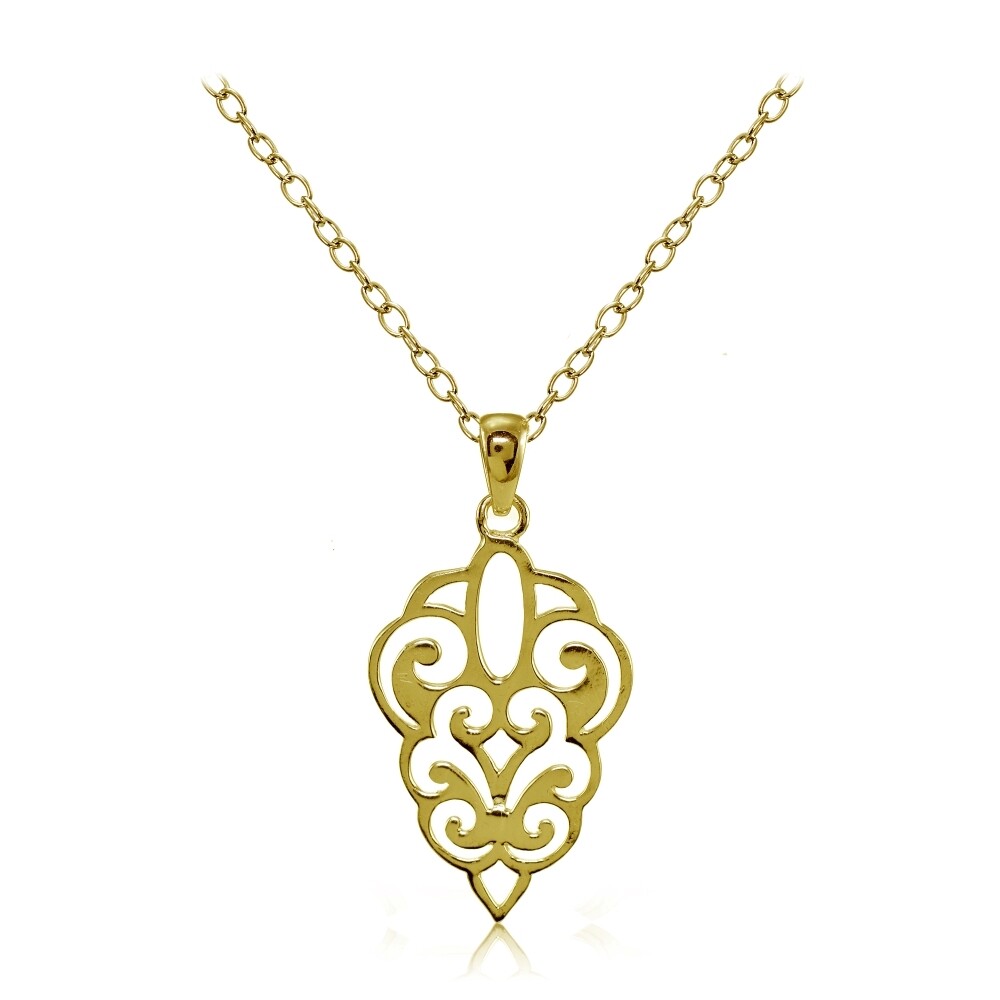 Yellow Gold Flashed Sterling Silver High Polished Filigree Necklace
