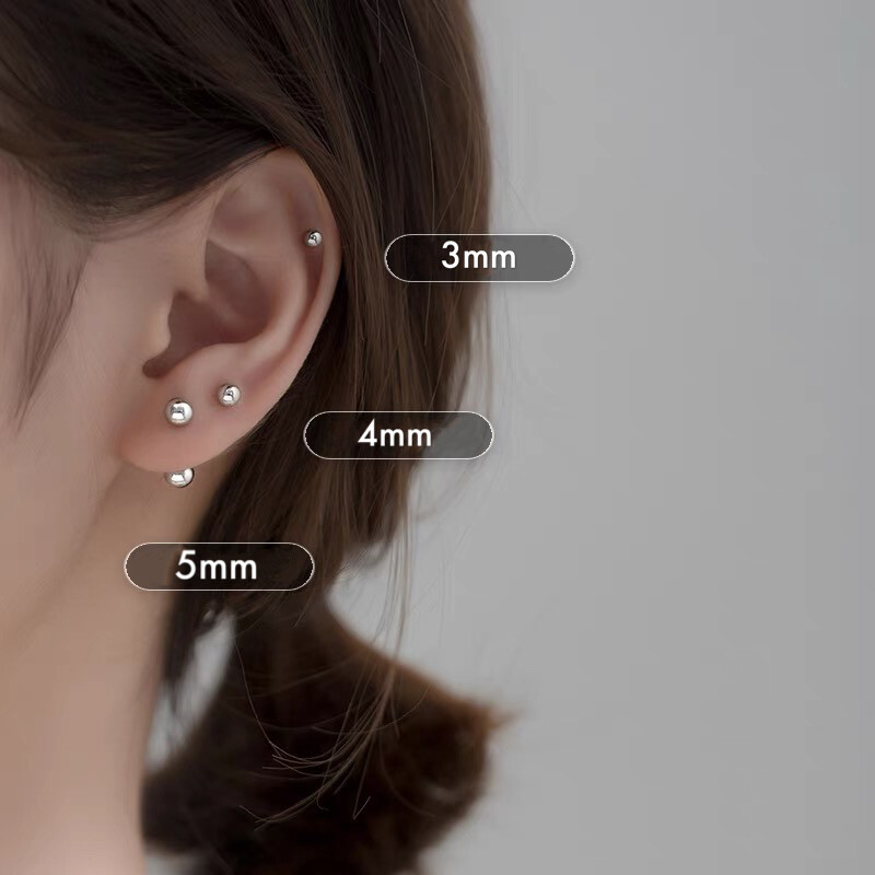 Womens Small Tiny Round Ball Screw Back Stud Earrings Surgical Steel 3/4/5mm