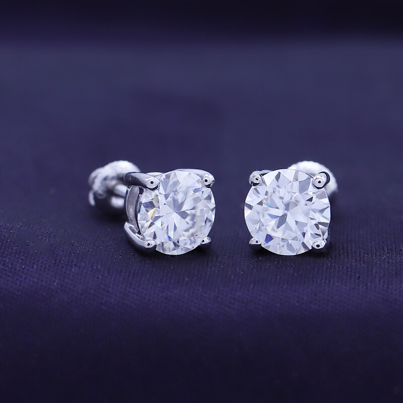 Certified D Color VVS1 Moissanite Solitaire Stud Earrings Screwback