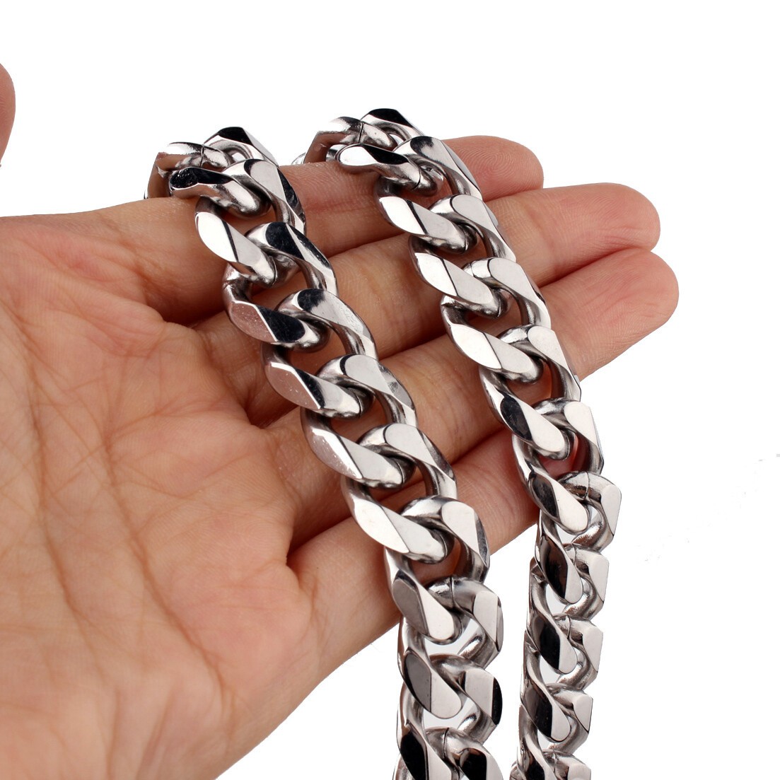 10/12/15/17mm MEN Chain Stainless Steel Link Cuban Curb Necklace Bracelet Jewelr