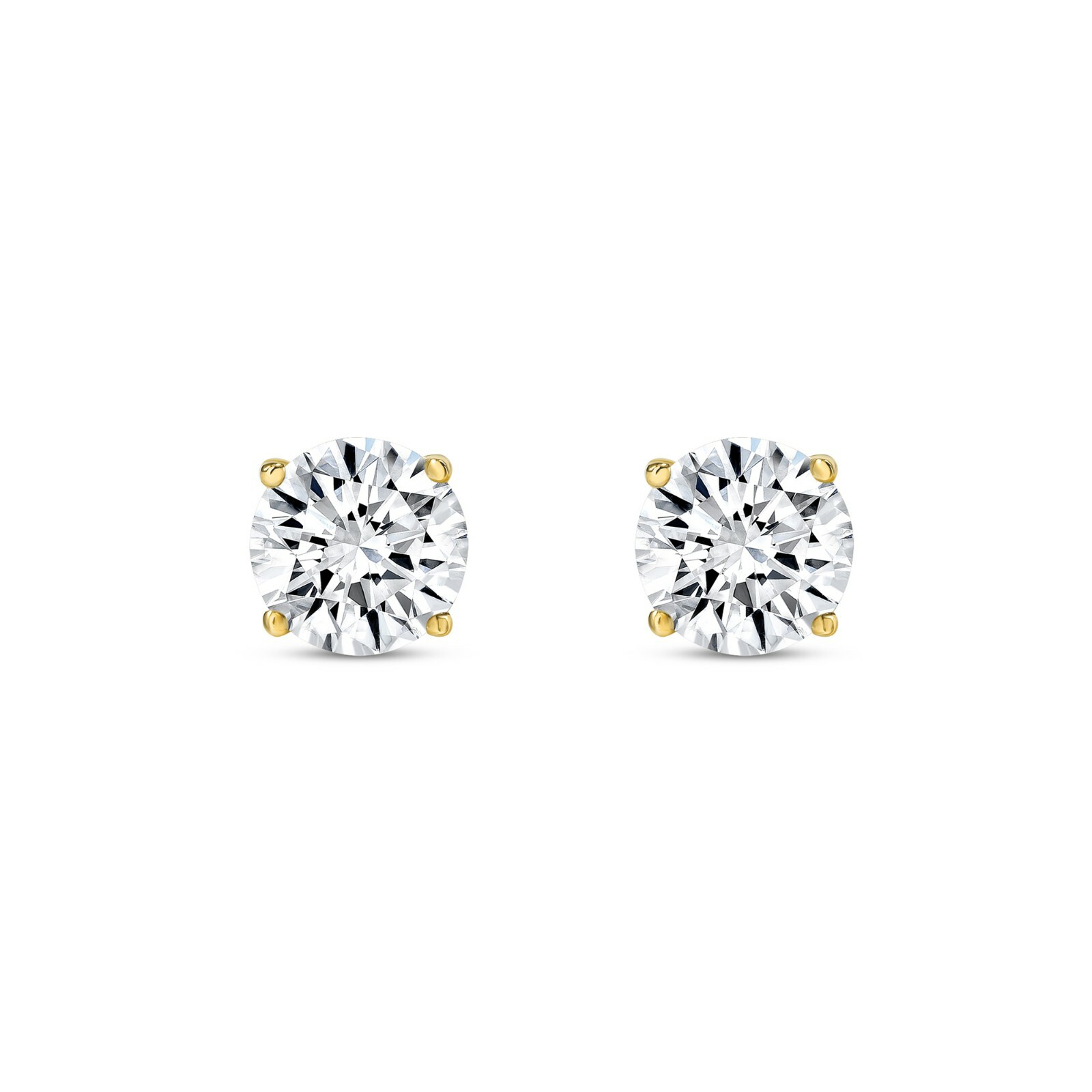 4 Ct Round Earrings Studs Solid 14K Yellow Gold Brilliant Cut Push Back Basket