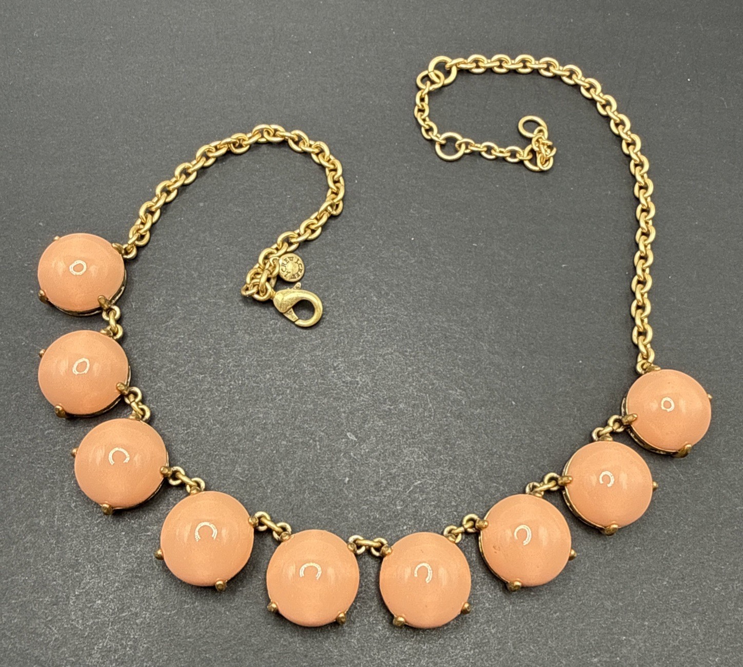 J Crew Signed Peach Cabochon Necklace Gold Tone 18” C61