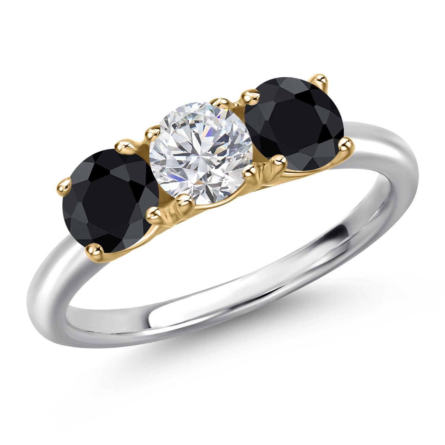 925 Silver and 10K Yellow Gold Lab Grown Diamond and Black Sapphire Engagement