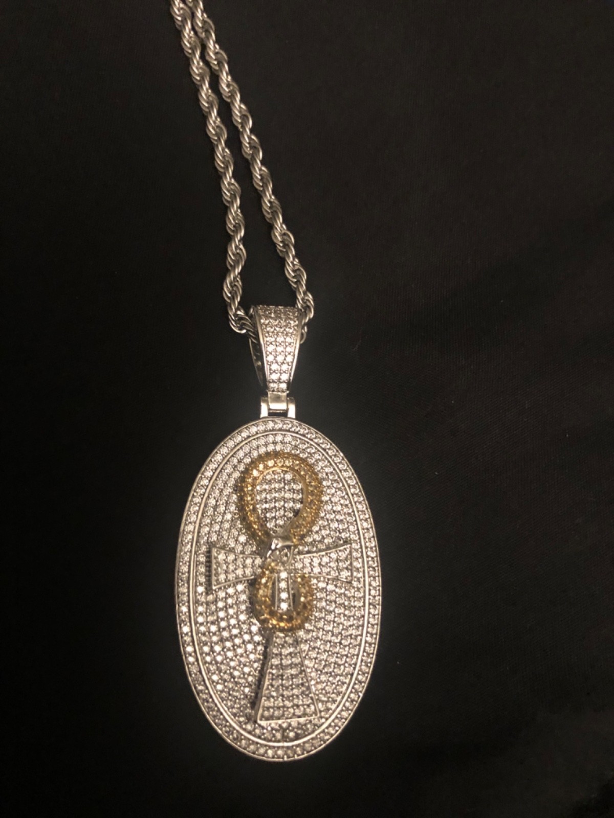 charm cross silver 24″ rope gold and silver