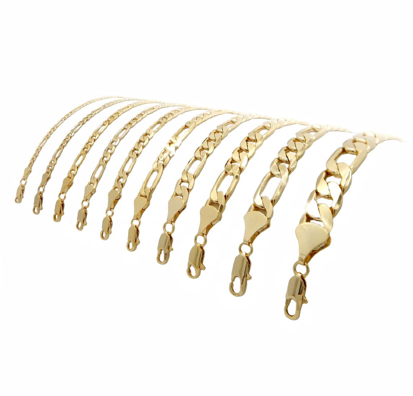 Men’s 12mm Italian Figaro Link Chain Necklace 14k Gold Plated 8″ 9″ 20″ 24″ 30″