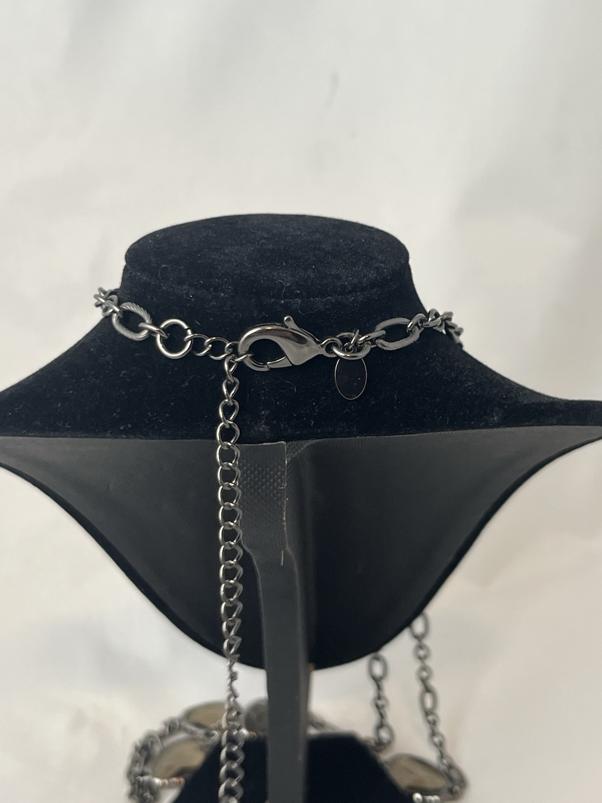 Chicos Long Silver Tone Chain With Black Glass Beads