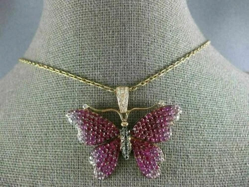 Round 3 Ct Simulated Pink Sapphire Butterfly Pendant Chain 14K Rose Gold Plated