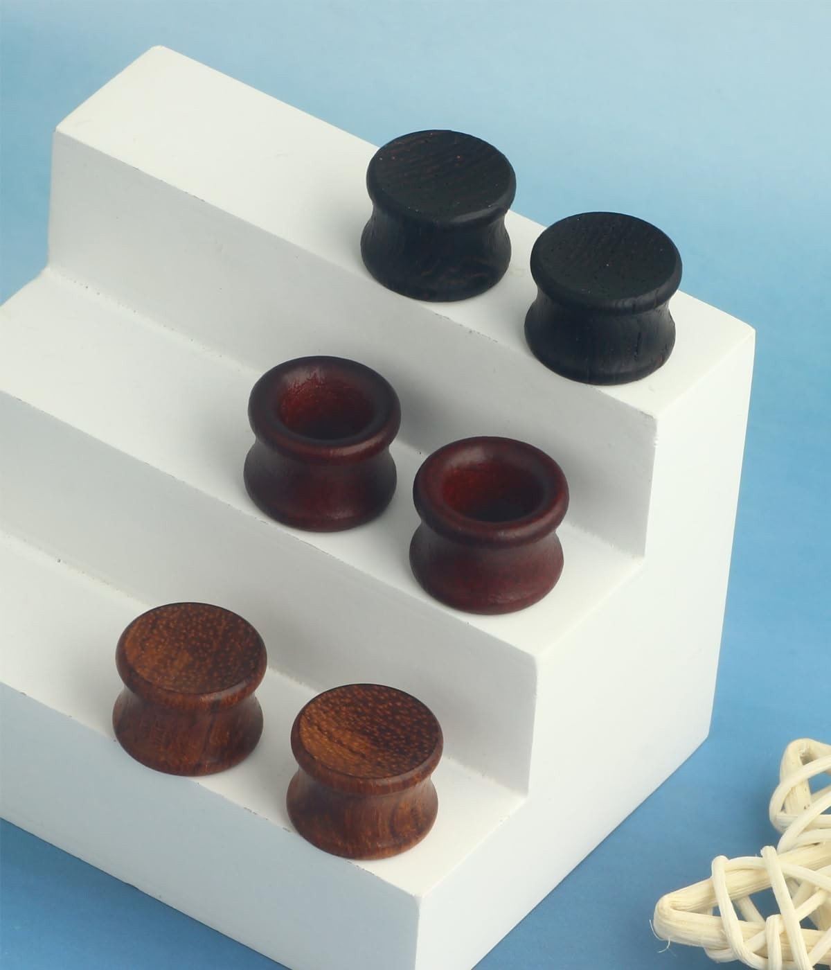 Elegant 3 Pairs of Wooden Ear Gauges, Double Flared – Natural Fashion Jewelry
