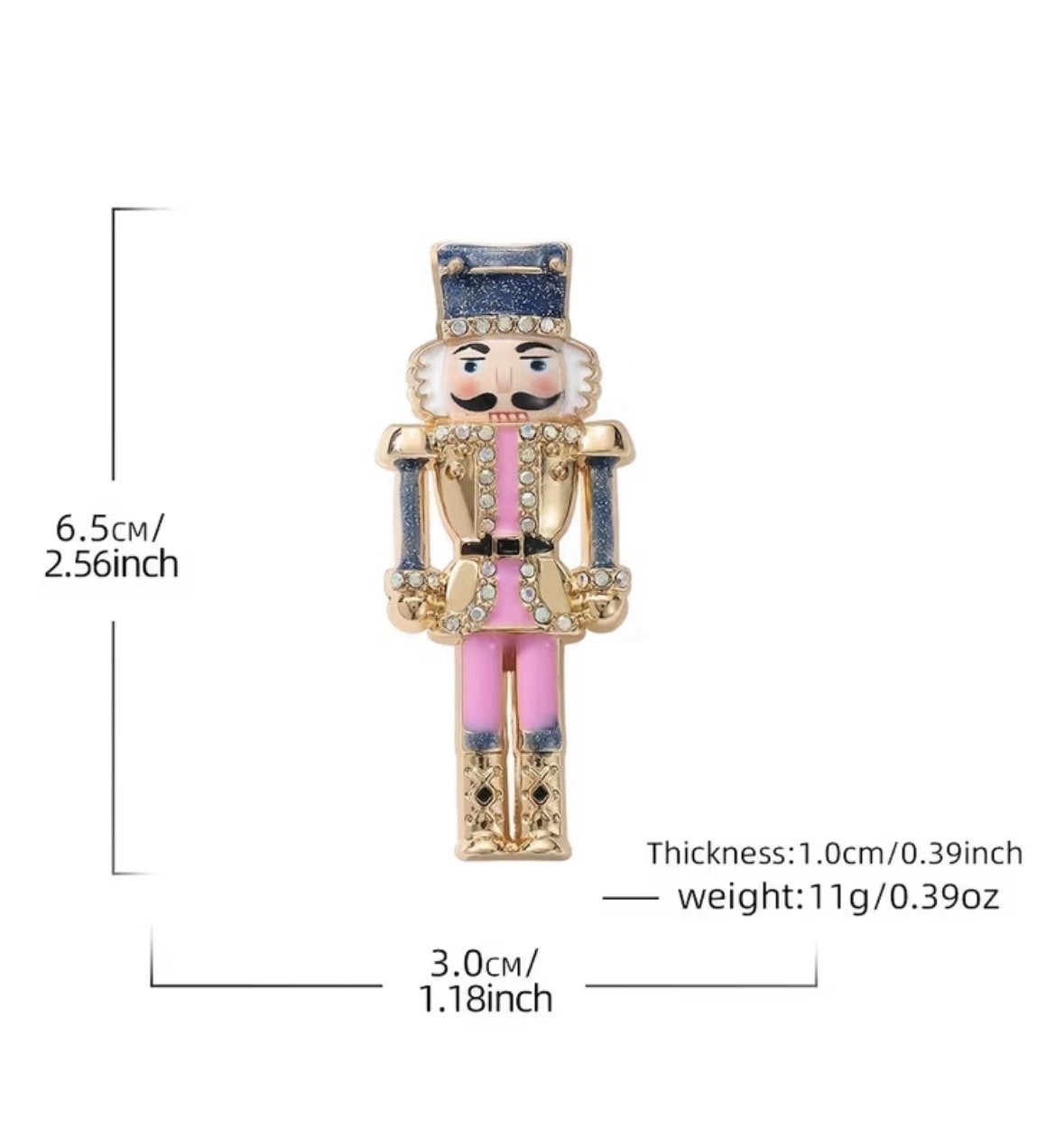 Pink Nutcracker Soldier Rhinestone Brooch Pin Gold Tone Christmas Holiday Gift