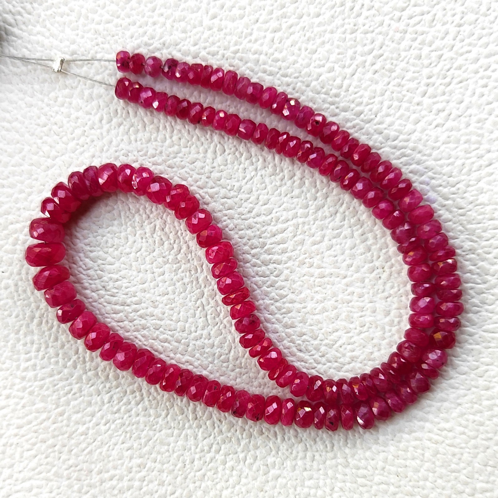 Myanmar Ruby 3.5-6mm Faceted Rondelle Cut Stone Beads 12” Strand Natural Gems