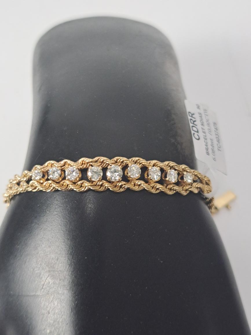 Gold-Diamond Bracelet 9 Diamonds .90 Carat T.W. 14K Yellow Gold 6.2d (TC4037475)
