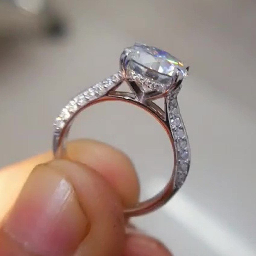 1.90 TCW Round Cut Moissanite Solitaire Engagement Ring In 14k White Gold Plated