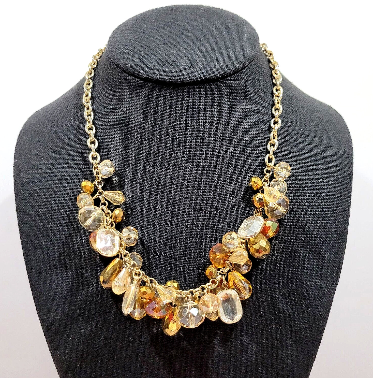 Chunky Cluster Statement Multi Colored Faceted Glass Charm Drop Necklace 21 Inch