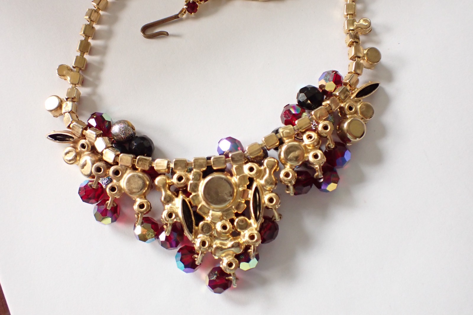 Verified Juliana Vintage Red & Black Cha Cha Necklace Metalized Beads Rhinestone
