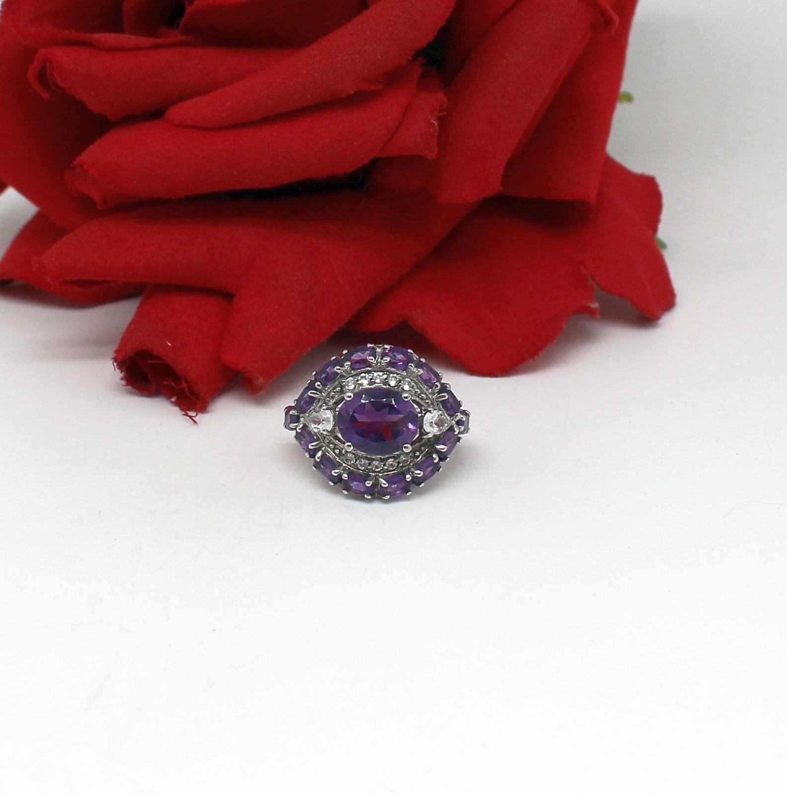Sterling Silver Amethyst & Topaz India Ring Size 7 5.46g CAT RESCUE