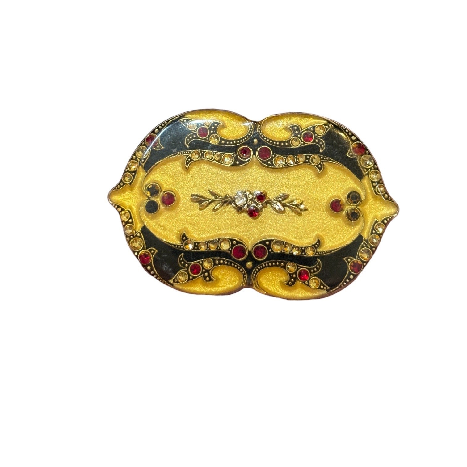 Art Deco Rhinestone Enamel Brooch Gold Black Red Jeweled Statement Pin