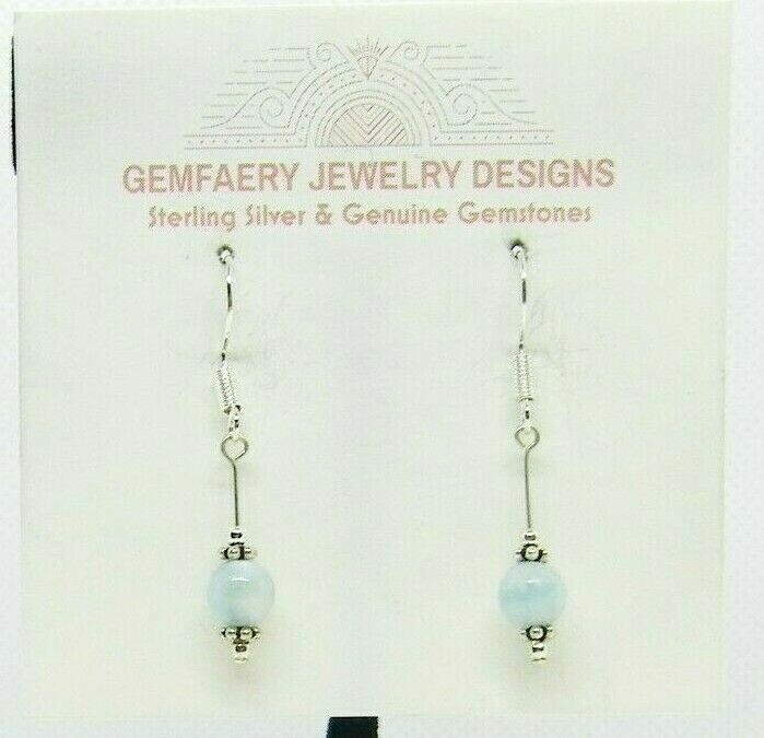 Sterling Silver Natural LARIMAR Gemstone Drop Dangle Earrings…Handmade USA