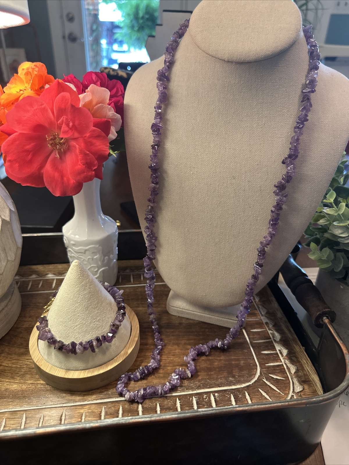 Beautiful Presidium Tested Genuine Amethyst Chip Necklace & Bracelet Set