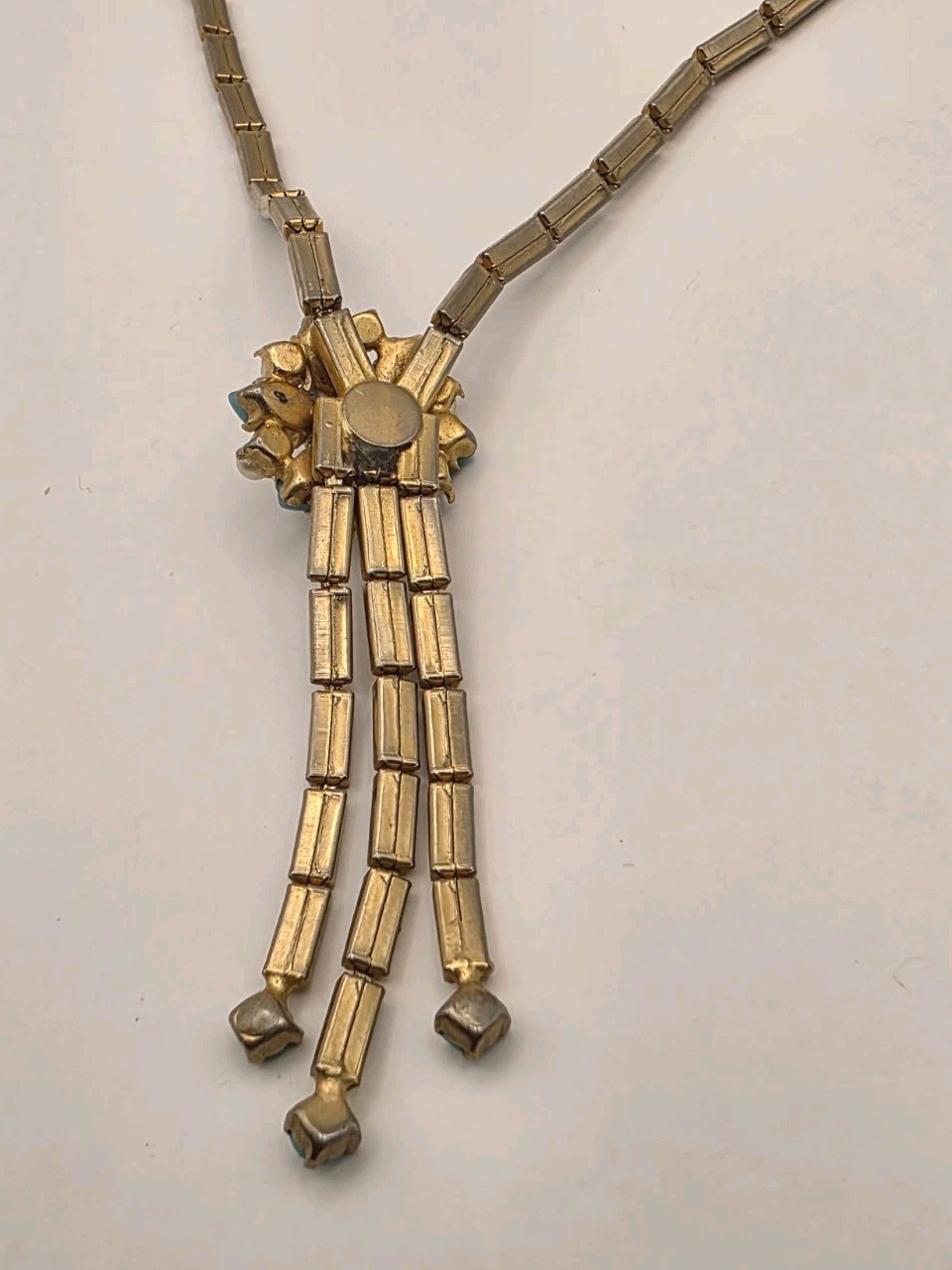 Vintage Art Deco Blue Cabachon W/Faux Pearl Lariat Style Necklace