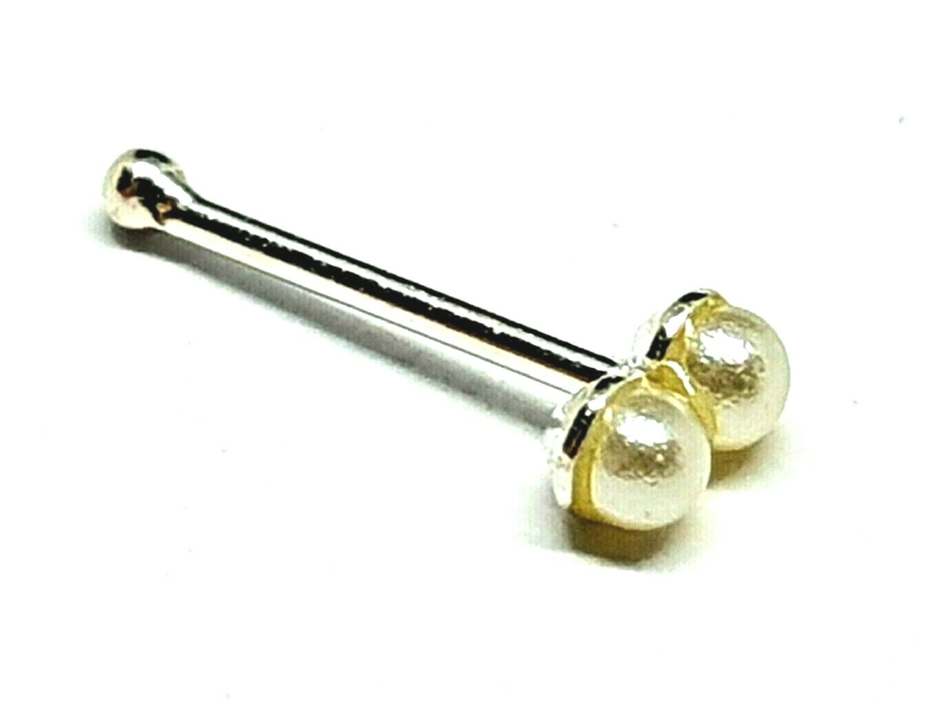 Pearl Nose Stud Double Cultured Twin Pearl 22g (0.6mm) 925 Silver Ball End