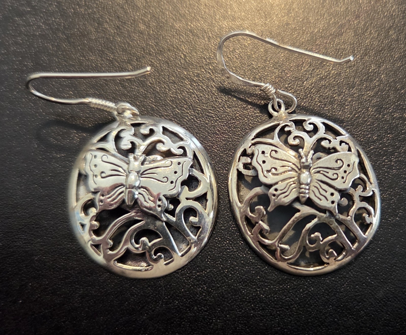 Sterling Silver 925 Butterfly Filigree Dangle Earrings Thailand 25mm 10g Stamped