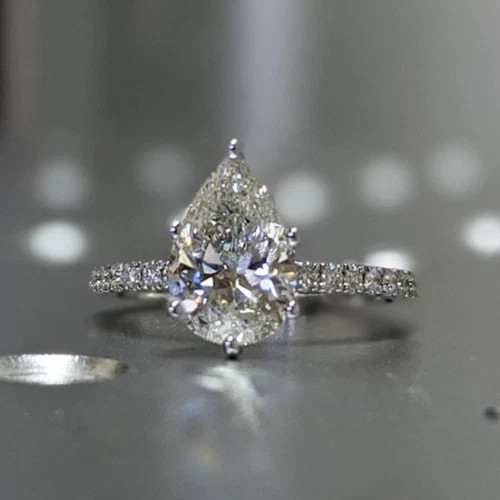 IGI 4 Ct Pear-Cut EF/VS1 Lab Grown Diamond Solitaire Wedding Ring 14K White Gold