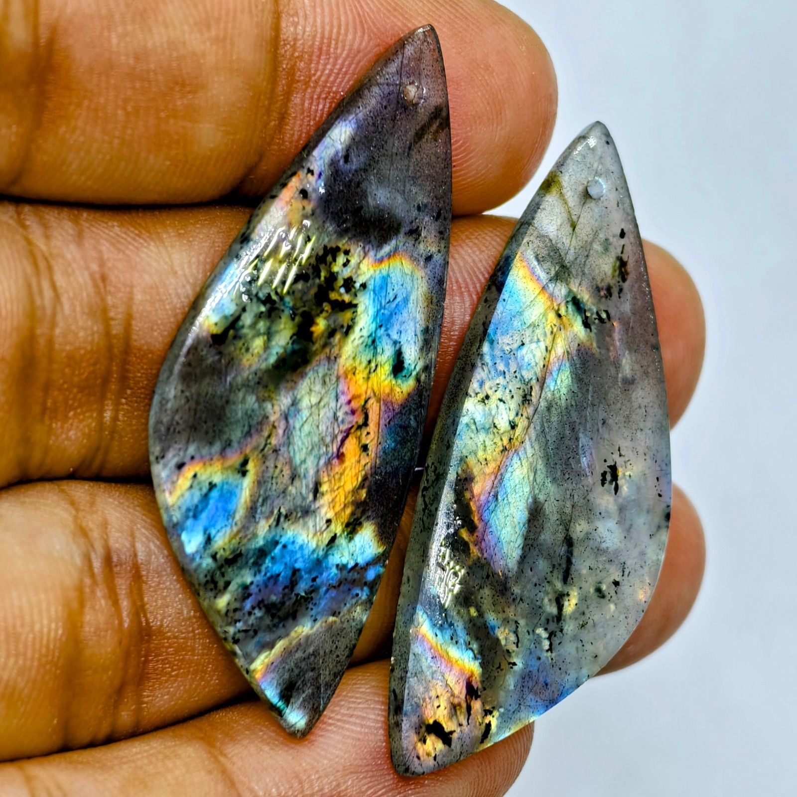 41 Cts Natural Labradorite Drilled Match Pair Cabochon Gemstone 44.9 X 17.4 MM