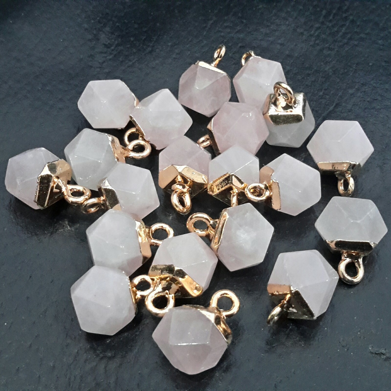 Natural Rose Quartz Faceted Charm, 11-12x8x8mm, 2 pieces, Free Postage OZ SELL