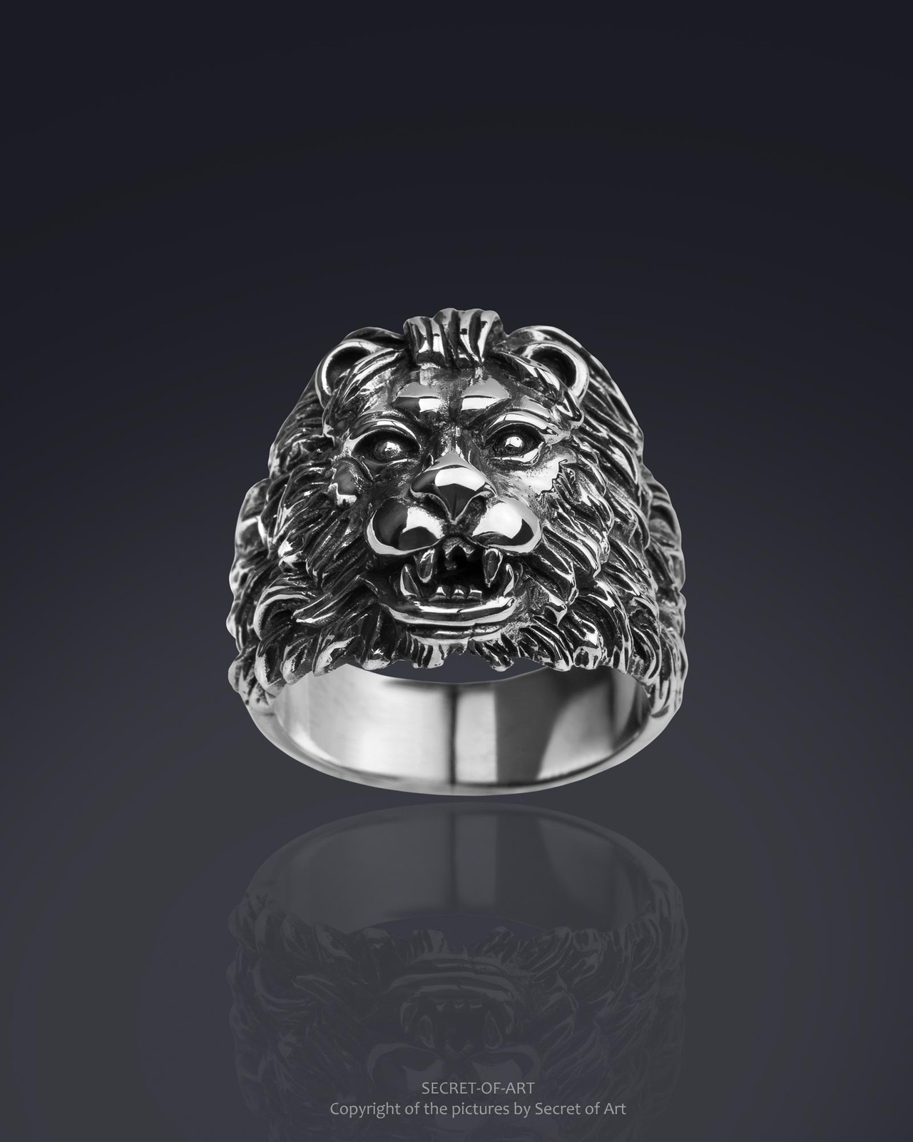 Lion head Ring Silver 925 Silver Biker Goth Rock Mens jewelry gift US-size 8-13