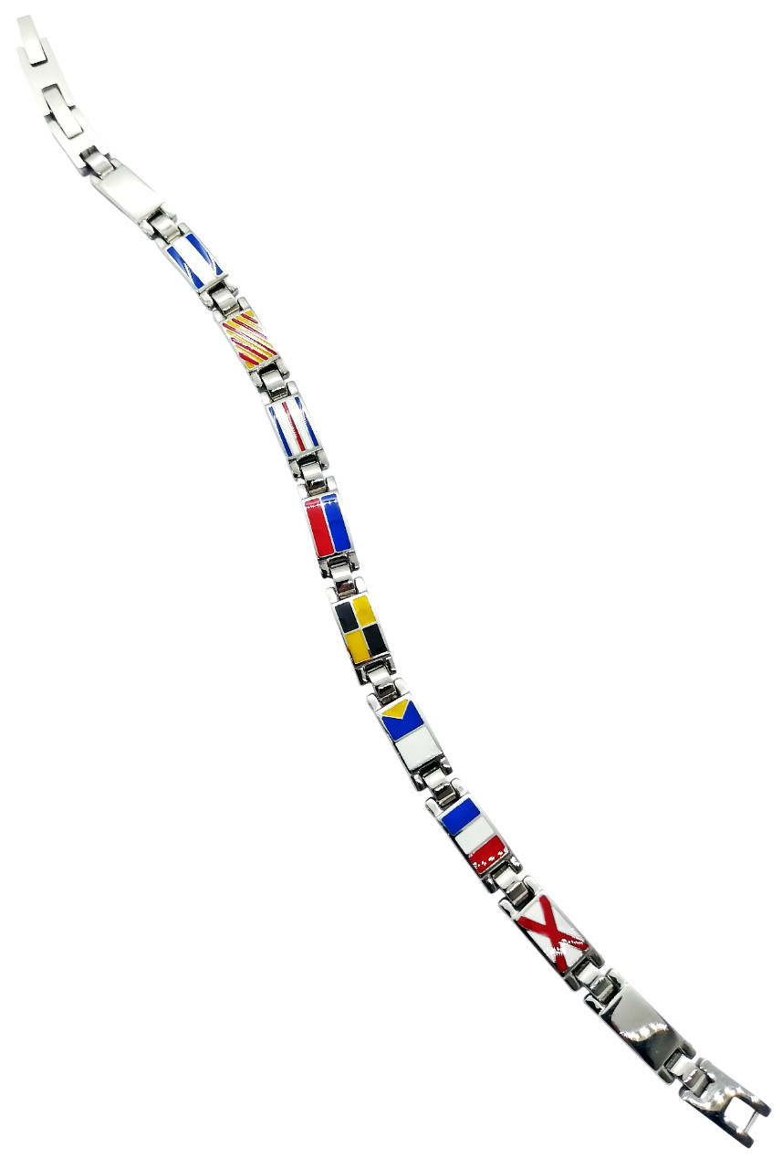 Men Steel Bracelet Nautical Flags Enamel Multicolor Adjustable Clip