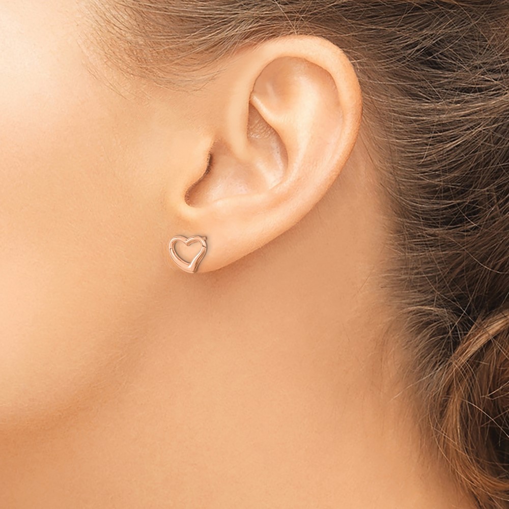 14k Rose Gold Polished Open Wavy Heart Stud Earrings L 11mm, W 11.35mm