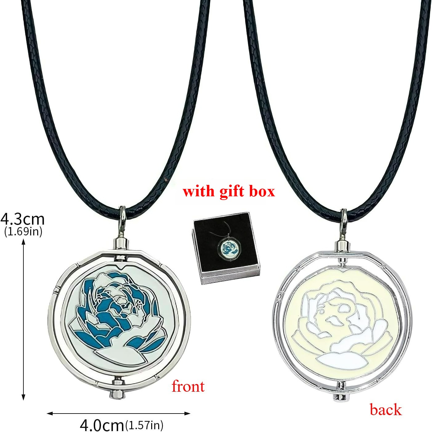Arcane Jinx Blue Rose Necklace Women Rotatable Pendant Cosplay Props w/ Gift Box