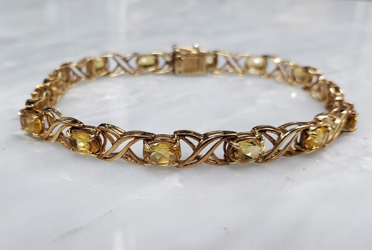 Yellow Stone / 10K Solid Yellow Gold Tennis Link Bracelet ~ 8.8grams ~ CS-2027