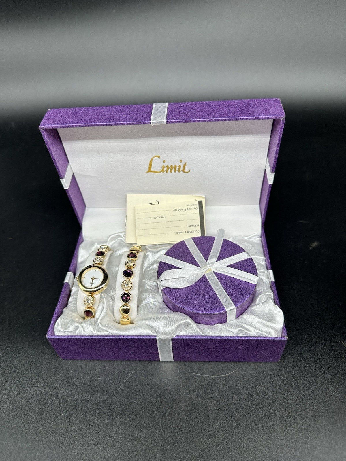 LIMIT Ladies Gold Tone/ Crystal Detailed Watch, Necklace & Bracelet Set