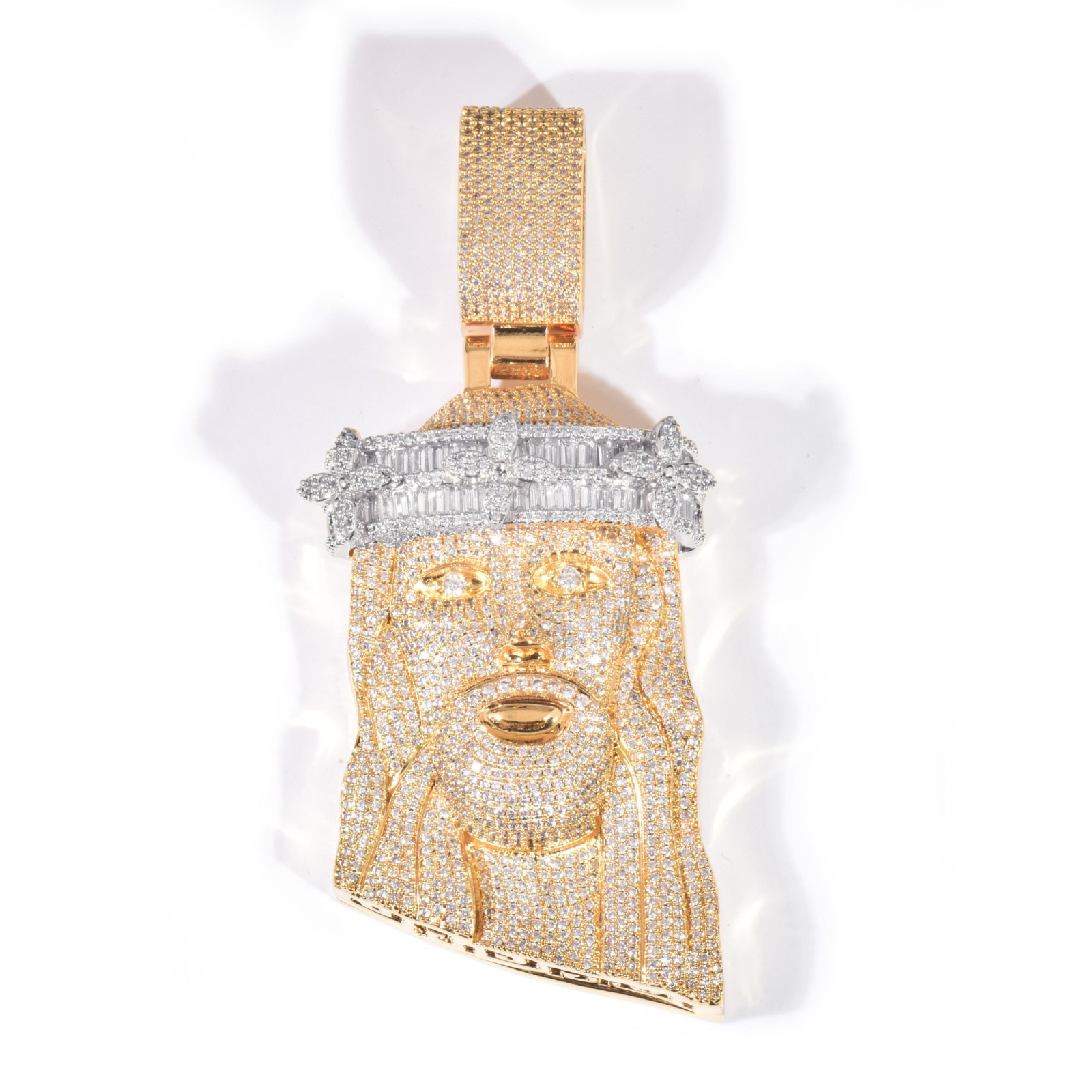 5AAA+ CZ Iced Out Hip Hop Bling Jesus Head Pendant Necklace 14k Gold Plated