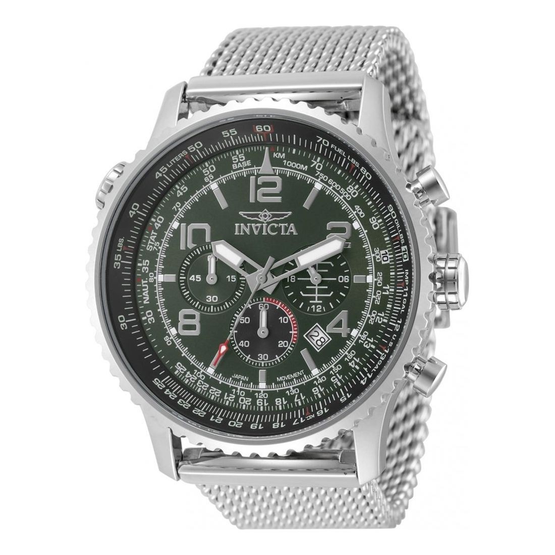 Invicta Men’s 49752 Aviator Green Dial Stainless Steel Quartz Chronograph Watch
