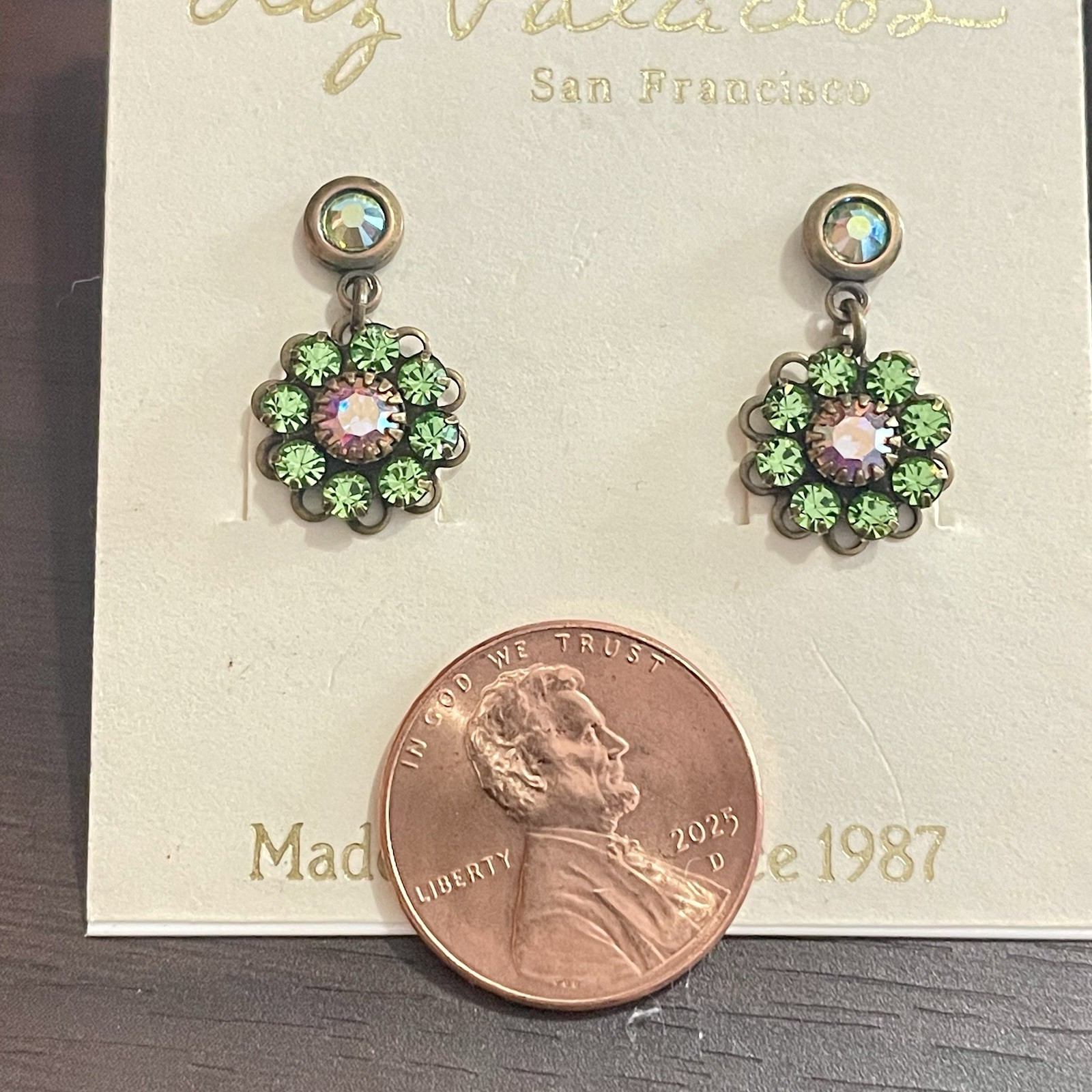 Liz Palacios Dangling Flower Earrings – Peridot/ab Swarovski Crystals POST