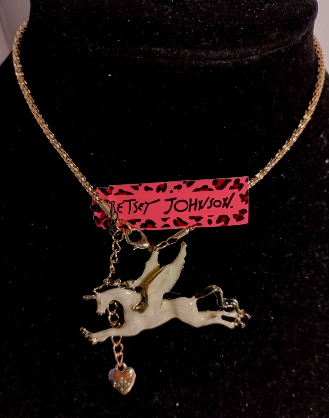 Betsey Johnson Pegasus Unicorn Ivory Color Enamel Necklace Or Pin New W/Tags