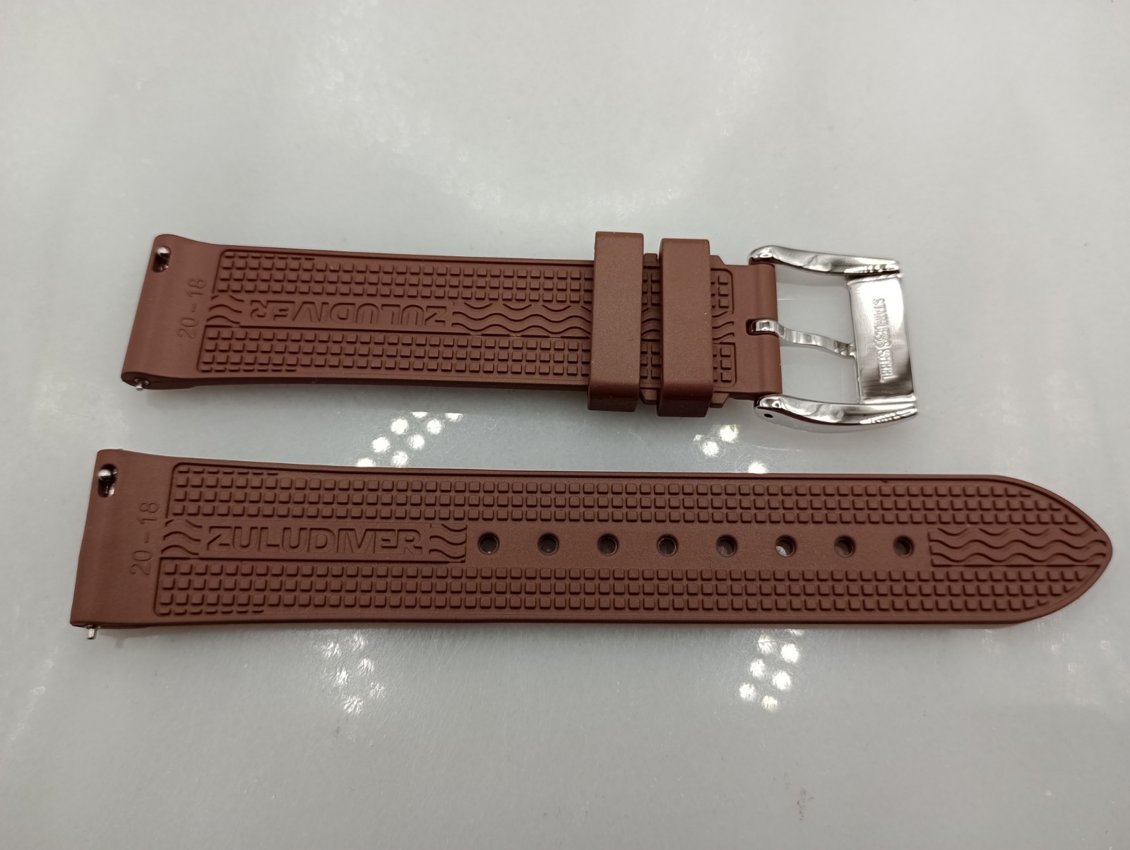 New 20mm Watchgecko Zuludiver HNBR Rubber Watch Strap Brown Quick Release 6B428
