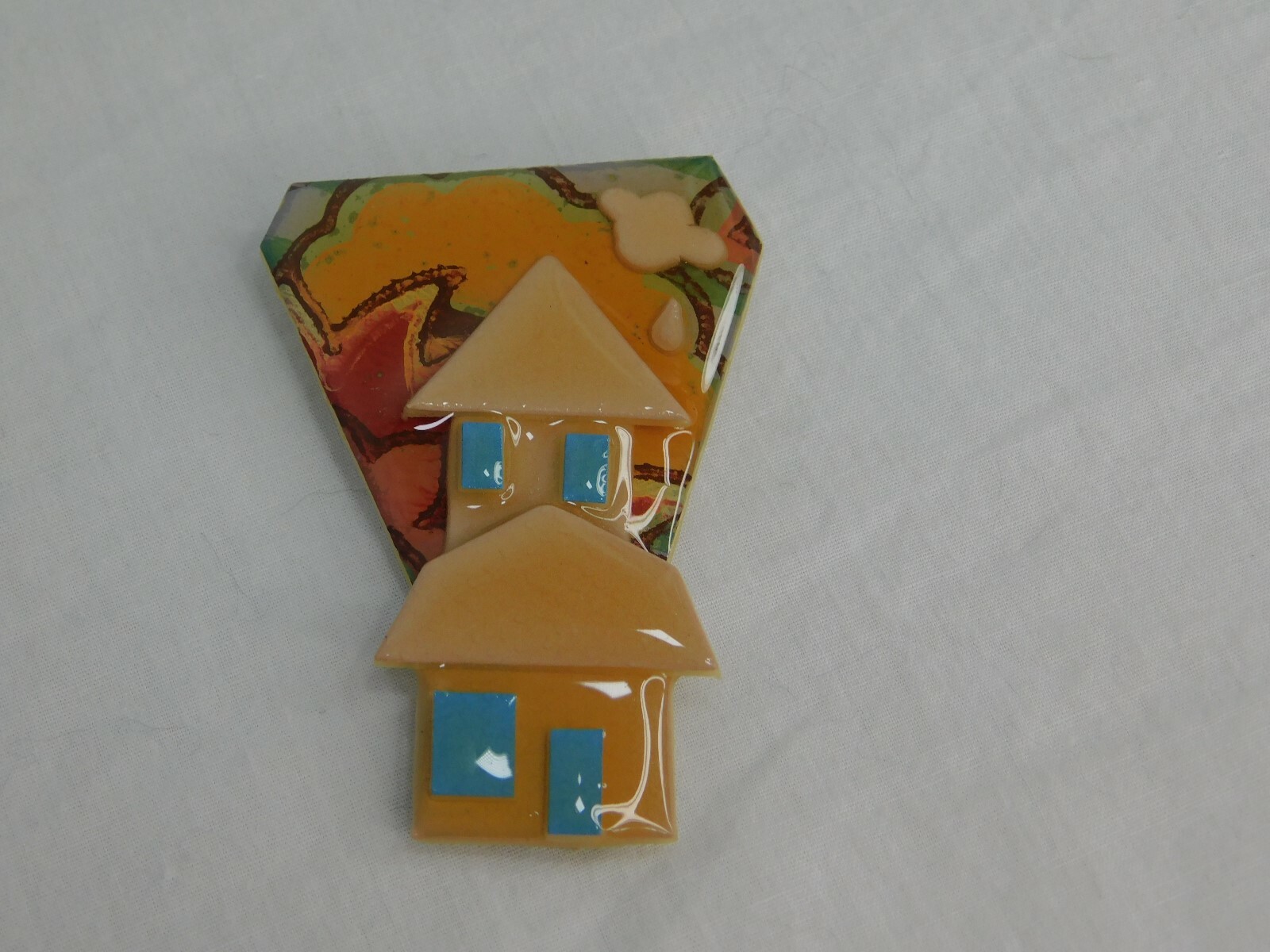 House Pin by LUCINDA Southwestern Peach and Blue Brooch dr40